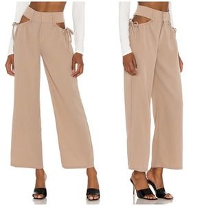 Wide Leg Tan Pants with Cut-Out Detail
